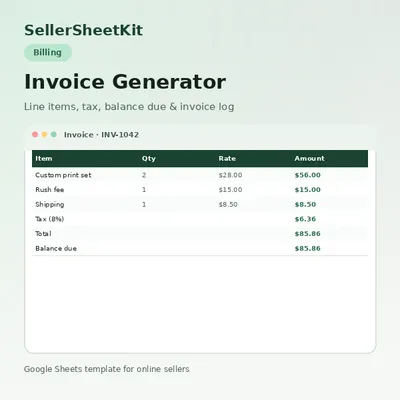 Invoice Generator spreadsheet preview