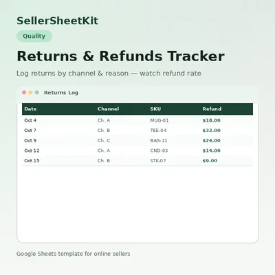 Returns and Refunds Tracker spreadsheet preview